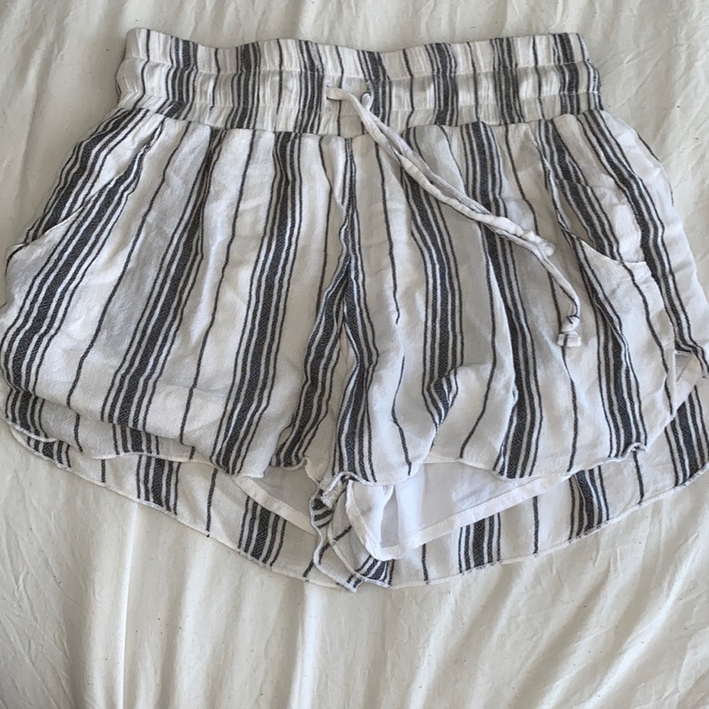 Hollister White Shorts with Black Stripes
